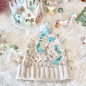 Free People RARE Knitted Crocheted Pom Beanie Hat